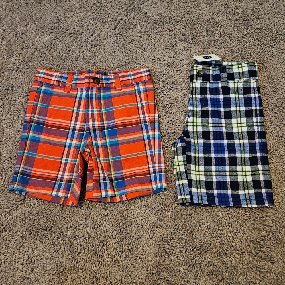 Janie and Jack Plaid Shorts Kids Size 3 Lot of 2 Plaid Chino New Preppy Classic